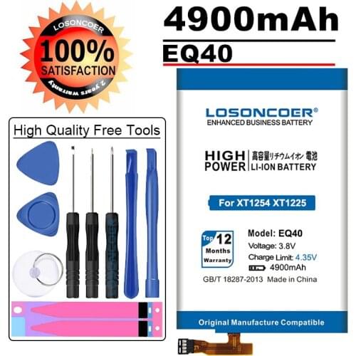 LOSONCOER 4900mAh EQ40 Battery For Motorola Moto Droid Turbo XT1254 XT1225 SNN5949A High Capacity Mobile Phone Battery