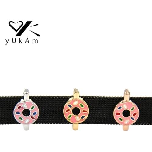YUKAM Jewelry Keys Cute Mini Enamel Doughnut Slide Charms Keeper for Reversible Stainless Steel Mesh Keeper Bracelet Accessories