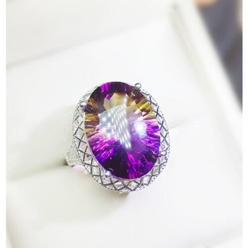 Per jewelry Colorful Ametrine classical style big ring Free shipping 12*16mm 11ct gemstone 925 sterling silver Q204299