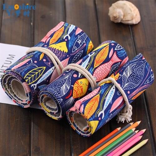 36/48/72 Holes Pencil Case for School Fish Canvas Pouch Makeup Comestic Brush Pen Storage Pencil Case School Pecncil Box B158