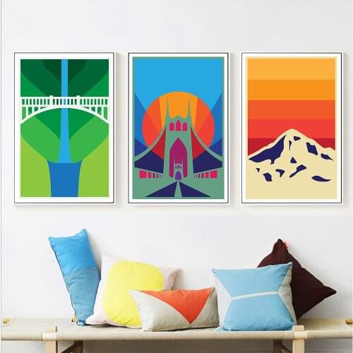 Color cartoon World City Oregon Wall Art Canvas Poster Prints Canvas Style Paintings Picture for Living Room Home Decor