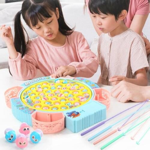 Kids Fishing Toys Electric Rotating Fishing Play Game Musical Fish Plate Set Magnetic Outdoor Sports Toys For Children Gifts