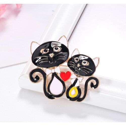 Two Enamel Cat Brooches For Women Cat Pet Animal Party Casual Office Brooch Pins Gifts