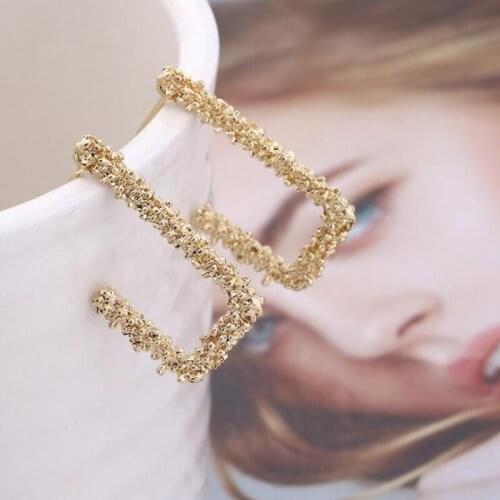European New Earrings Retro Fashion Alloy Geometric Carved Square Earrings Gold Grain Earrings For Women Fashion Jewelry