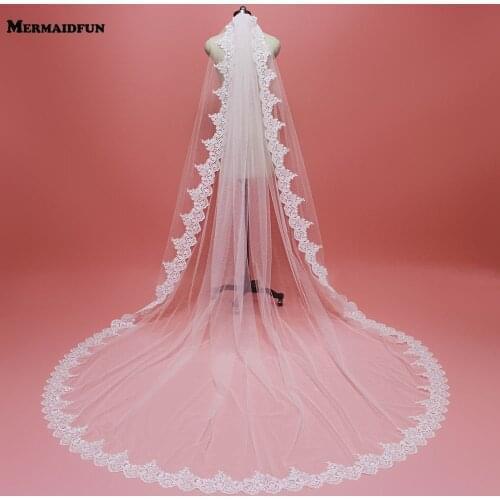 Real Photos Sparkling Lace Wedding Veil with Comb White Ivory Bridal Veil Wedding Headpieces Customized