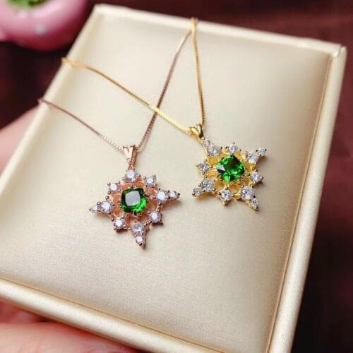 Exquisite new green diopside pendant of necklace for women jewelry real 925 silver gold plated bnatural gem girl birthday gift