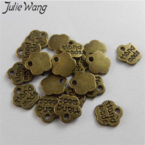 Julie Wang 100PCS Small "Handmand" Flower Shape Antique Bronze Charms Alloy Pendant Earrings Bracelet Jewelry Making Accessory