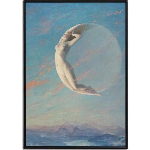 Selene Painting Albert Aublet Moon Goddess Wall Art Canvas Print Vintage Poster Celestial Luna Art Antique Picture Home Docor
