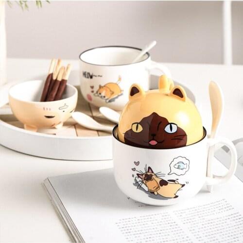 Ceramic Mug With Lid & Spoon Cartoon Little Dog Coffee Cups Snack Cover Coffeeware Porcelain Drinkware For Child And Friend Gift