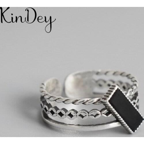 Kindey Silver Color Black Layer Rings For Women Men Adjustable Size Open Finger Rings Personality