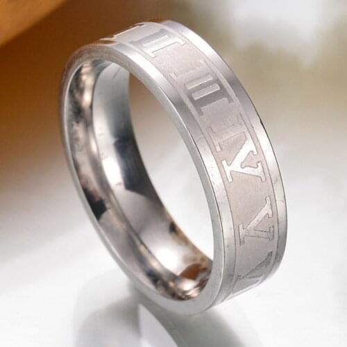 6MM Width Cool Punk Stainless Steel Wedding Lovers' Band Ring Silver Color Roman Numerals Rings for Men Women Fashion Jewelry