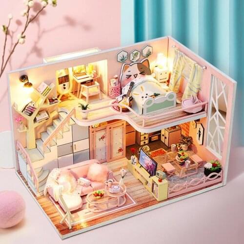 DIY DollHouse Kit Crafts with Light Cottage Building Assembly for Girl