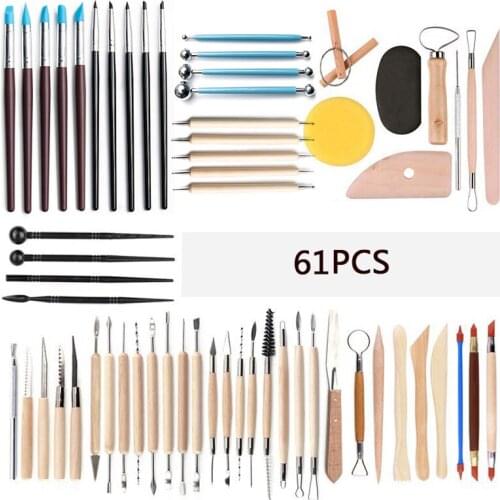 61pcs/set Ceramic Clay Tools Kit Polymer Clay Tools Pottery Tools Set Wooden Pottery Sculpting Clay Cleaning Tools DIY Sculpture