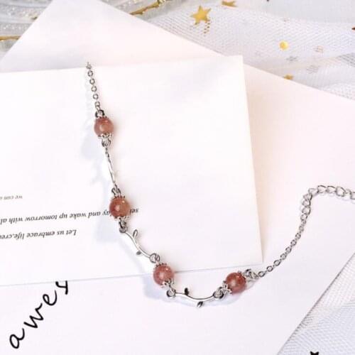 New Fashion Female Korean Style 925 Sterling Silver Jewelry Sweet Strawberry Crystal Branch Cherry Beautiful Bracelets SB102