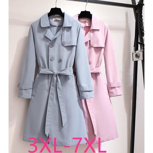 New Korean autumn winter plus size coat for women large casual loose dust long coats trench belt pink blue 3XL 4XL 5XL 6XL 7XL