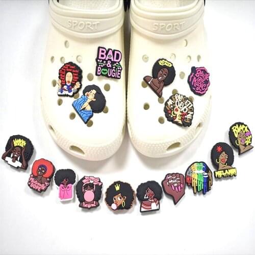 New arrival 1pcs PVC Sweet girl series Shoe Charms Jibz Black girl Shoe Accessories Decorations fit women‘s Croc Kids X-mas Gift