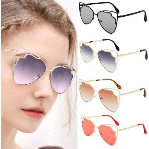 Metal Frame Sunglasses Triangle Hollow Frame Colorful Lens Cat Eye Glasses Irregular Lens Oculos Sol Feminino