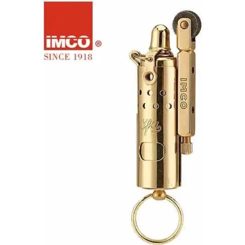 Genuine IMCO Pure Copper Gasoline Lighter Copper Windbreak Retro Trench Pull Ignition Portable Key Chain Wooden Box Smoke Gift