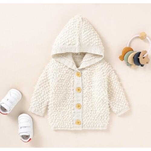Pudcoco Toddlers Autumn Jacket Solid Color Hooded Long Sleeve Button-Open Cardigan for Baby Girls Boys 0-18 Months