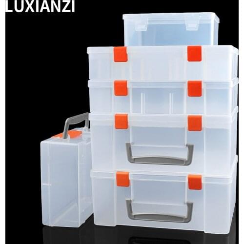 LUXIANZI Plastic Tool Storage Box With Locking Handle Removable Compartment Repair Hardware Tools Portable Case Shockproof