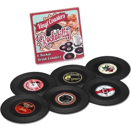 Retro Colorful Vinyl Record Coasters Funny Cd Mat Cup Heat Resistant Non-slip Pad Kitchen Accessories Tools 6pcs
