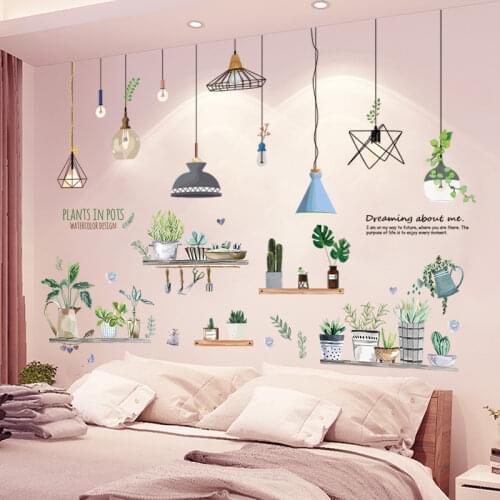 [SHIJUEHEZI] Chandeliers Lights Wall Stickers DIY Potted Plants Mural Decals for Living Room Kitchen Home Decoration Accessories