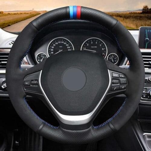 Hand-Stitched DIY Black Genuine Leather Suede Car Steering Wheel Cover For BMW F20 F21 F22 F23 F30 F31 F34 F32 F33 F36