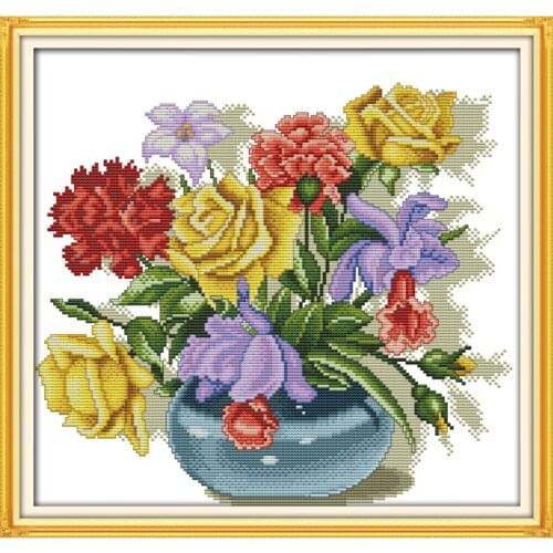 Everlasting Love Colorful Flowers Chinese Cross Stitch Kits Ecological Cotton Stamped Printed 11CT 14CT DIY Christmas Decoration