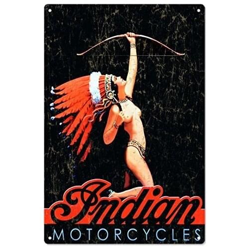 A Smiling Eye Vintage Indian Girl Motorcycle Metal Sign 8x12 Inch Aluminum Sign Retro Tin Sign 30x40cm
