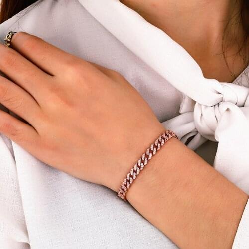 8mm width cuban chain iced out AAA Cubic Zirconia Bracelet For Women 8 inch length 20 cm