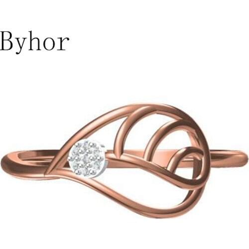 Byhor Solid 14K White+Rose Gold 0.029ct H/SI Natural Diamonds ring Women Leaf Fine Jewelry Trendy Wedding Band кольцo кольцa