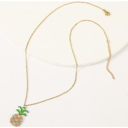 Bohemian Handmade Glass Beaded Miyuki Fruit Pineapple Pendants Necklaces For Women Trendy Gold Stainless Steel Chain Necklace