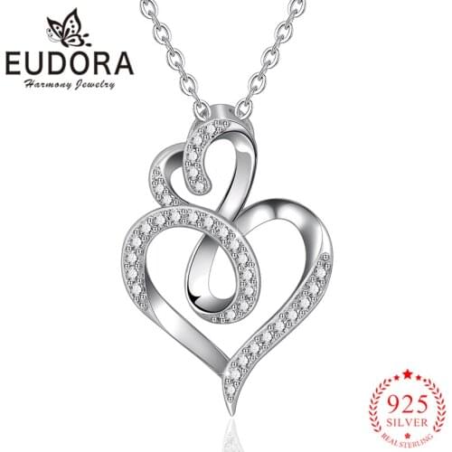 Eudora Genuine 925 Sterling Silver Heart Pendant Necklaces for Women Girls Romantic Gift Fashion Jewelry 2020 New Style