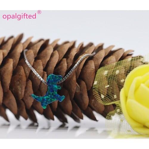 1pc/lot) Free Shipping 9.8*10.8mm synthetic OP19 black green dinosaur Opal pendant 925 Silver Necklace fashion jewelry for gift