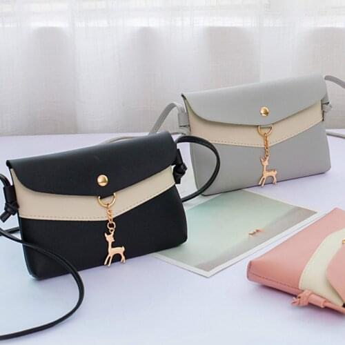 1pcs Mini Flap Bag With Deer Toy Pendant Shoulder Bag PU Leather Women Girls Fashion Make Up Phone Matching Color Messenger Bags