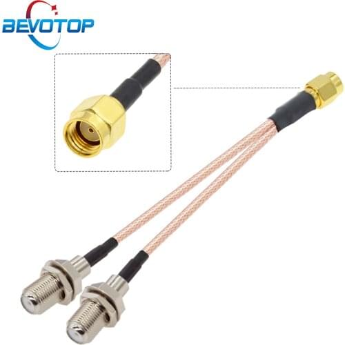 1 x RP-SMA / SMA Male to 2 x F Female Bulkhead 1 to 2 Y Type Splitter Adapter Cable 50 Ohm RG316 Pigtail Coaxial Extension Cord