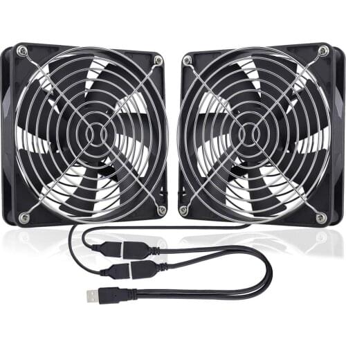 GDSTIME Dual 140mm USB Fan 5V Powered DC Brushless Axial Fans with 2 in 1 USB Cable for AV Receiver DVR Playstation Cooling