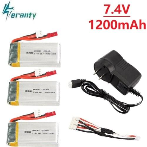7.4V 1200mAh Battery + Charger For MJX X101 X102 RC Drone Battery For Yi zhang X6 H16 H40WH V262 V333 V353B V666 RC Spare Parts