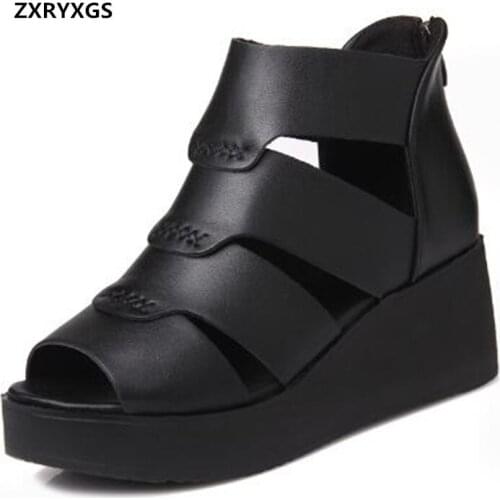 2021 New Summer Fish Mouth Shoes Womens Sandals Thick-soled Heighten Sandals Wedges with Cool Boots Genuine Leather Sandals