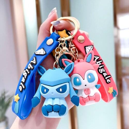Pokemon Keychain Pikachu Eevee Keyring Pokémon Keychains Action Figure Car Pendant Kawaii Cartoon Anime Cute Kids Toys Gifts