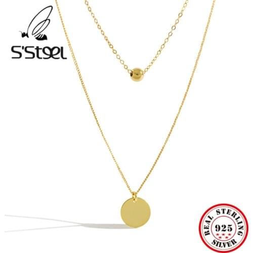 SSTEEL Sterling Silver Necklace For Woman Layered Round Bead Pendants Necklaces Bijoux Femme Joyas De Plata 925 Mujer Bijuteria