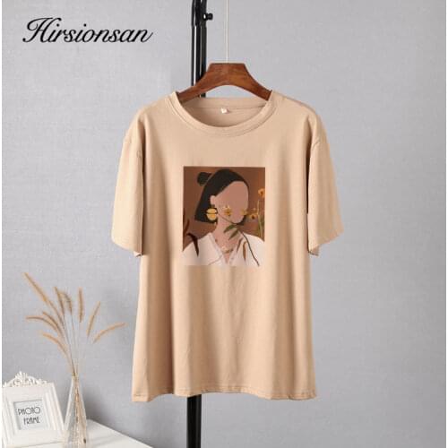 Hirsionsan Aesthetic Printed Short Sleeve T Shirts Women 2021 Summer Chic Fashion Loose Tees Gothic Graphic Casual Female Tops