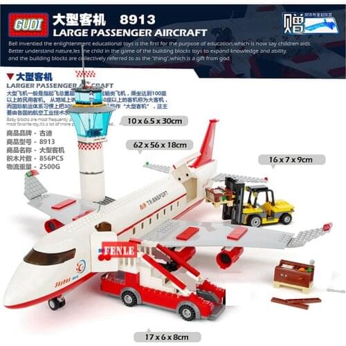 GUDI 8913 City Passenger Airplane CAR Building Blocks 856pcs Kids DIY Bricks Toys for Children Birthday Gift Toy Brinquedos