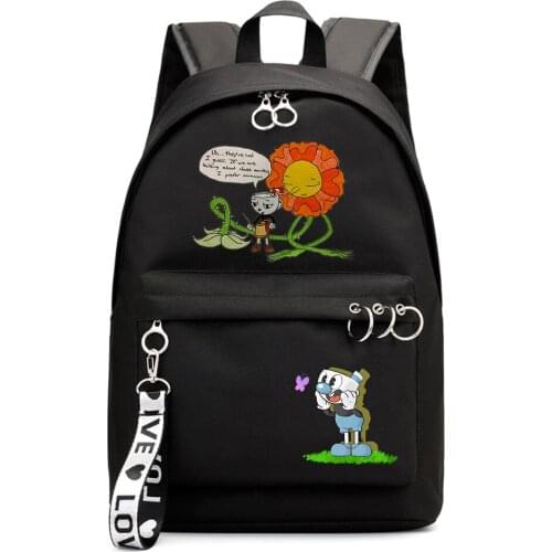Anime Cuphead Canvas Rucksack Zipper Packsack Fashion Shoulders Laptop Bag Student Bookbag Casual Boys Girls Backpack Gift