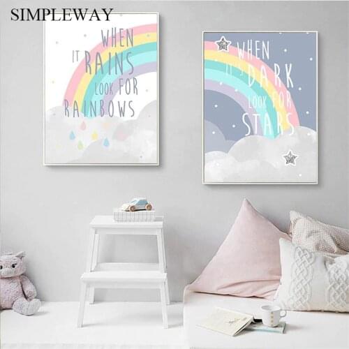 Rainbow Nursery Simple Quotes Poster Cartoon Wall Art Canvas Print Painting Decorative Picture Kid Child Bedroom Decoration