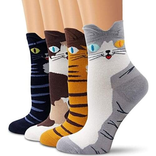 4pcs Women Students Funny Socks Cotton Cute Cartoon Fun Funky Cat Warm Ladies Socks Breathable Soft Indoor Socks Носки Женские