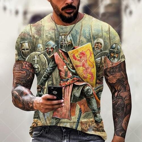 2021 Summer New Templar Armor Warrior 3D Printing T-shirt Loose Oversized T-shirt Men Fashion Casual Short-sleeved Shirt