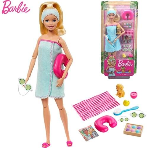 Original Barbie Spa Doll with Puppy and Accessories Jointed Barbie Dolls Toys for Girls Boneca Toys for Children Reborn Juguetes