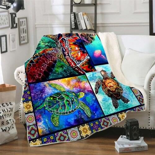 Sea Turtle 3D Printed Plush Fleece Blanket Adult Home Office Washable Casual Kids Sherpa Blanket Drop Shipping 02