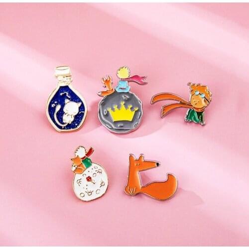Little Prince Enamel Pin Custom Animal Brooches Shirt Lapel Bag Cute Cartoon Character Fox Kitten Badge Jewelry Gift for Friends